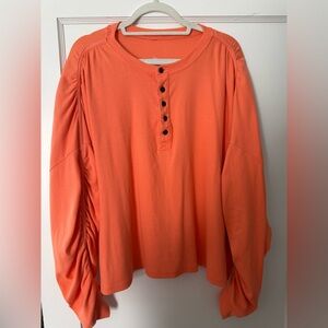 FP Movement by Free People Vibrant Orange Button-Down Shirt Flow State Pullover